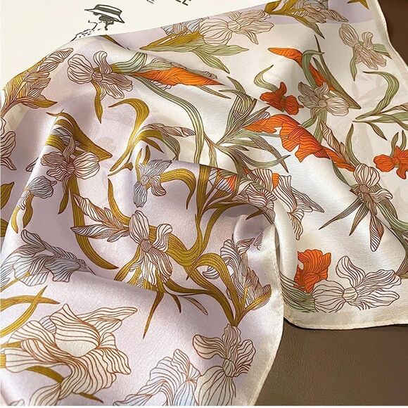 Beige floral Silk Scarf